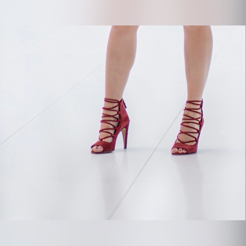 Red lace up heels
